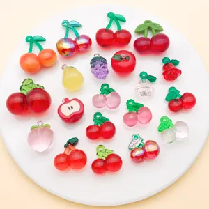 Simulation Mini Acrylic Fruit Pendants Cherry Grape Apple Peach Charms For DIY Handmade Jewelry Making Findings Accessories