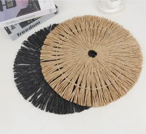Paper woven tassel placemat round table mat non-slip insulation pad for home decor