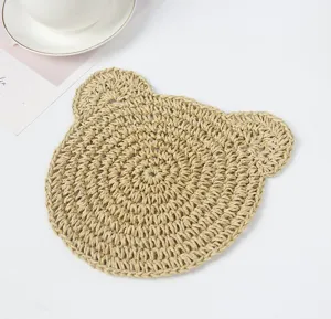 Handmade paper rope bear coaster cute crochet placemat heat insulated table mat decor
