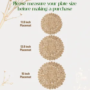 Ronde placemat gevlochten van maïsstro in diverse maten voor tafeldecoratie en feestjes.