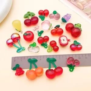 Mini acrylic fruit cherry apple grape charms DIY jewelry pendant craft accessories cute