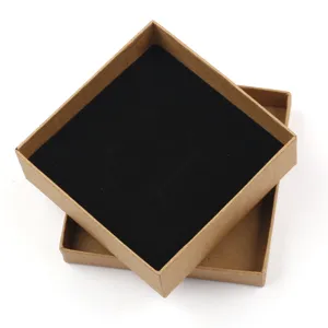 Kraft paper jewelry box with black velvet insert for rings, earrings and necklaces packaging.
