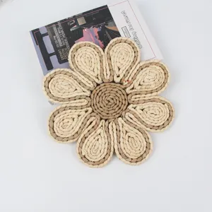Handmade woven straw flower placemat table mat cup coaster wall hanging decoration