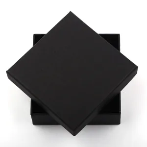 Black cardboard jewelry gift box with lid designed for necklaces, rings, bracelets, earrings.