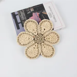 Handmade straw woven flower mat, rustic table placemat, coaster, or cute wall hanging decor.