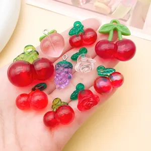 Simulation acrylic fruit cherry grape peach flower resin pendant DIY handmade jewelry making charms