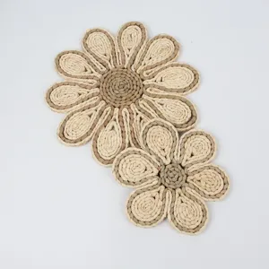 Handmade straw woven flower placemat boho wall hanging coaster natural home decor