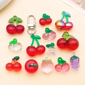 Mini acrylic fruit cherry grape peach pendant charms for DIY handmade jewelry accessories
