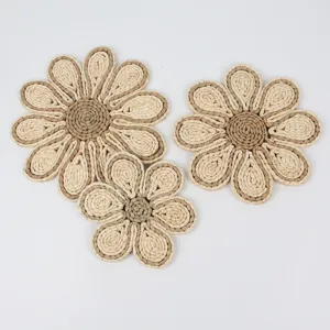 Handwoven straw flower placemat bohemian wall hanging rustic table mat decor set of three