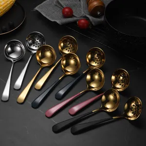304 Stainless Steel Deep Hot Pot Soup Spoon And Colander Thickened Kitchen Cooking Spoon Heavy Duty Tableware