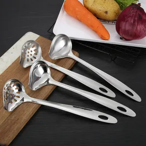 Stainless Steel Slotted Spoon And Soup Ladle Set Long Handle Hot Pot Skimmer Kitchen Cooking Utensils For Restaurant Home