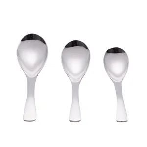 3er Set Edelstahl Suppenlöffel, glänzend polierte Löffel mit langem Griff im koreanischen Stil.