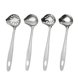 Stainless steel oil separating spoon and soup ladle set with filter holes and spout for hot pot.