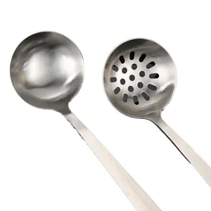 Ensemble louche à soupe et écumoire en acier inoxydable, ustensiles de cuisine à long manche.