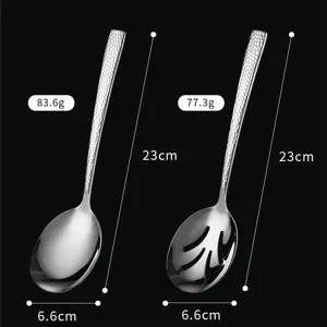 Gehämmertes Edelstahllöffel und Schaumlöffel Set, 23cm langer Griff Küchenutensilien.