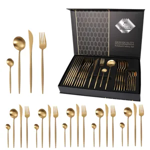 Set di Posate in Acciaio Inossidabile Portoghese Spazzolato Lucidato Coltello Forchetta Cucchiaio Scatola Regalo Tavola Occidentale