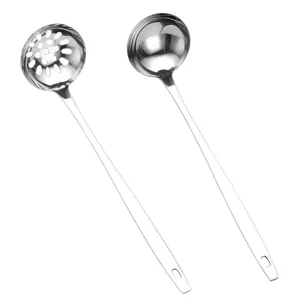 Stainless steel soup ladle and slotted spoon set long handle kitchen cooking tool