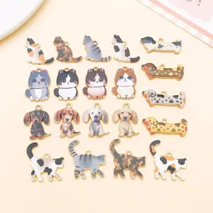 Cartoon Cat Dog Animal Enamel Charms Pendants Zinc Alloy DIY Crafting Supplies For Bracelet Necklace Accessory Multiple Styles