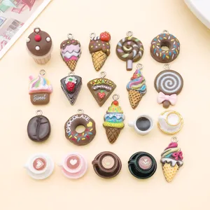 Cute Resin Food Charms Miniature Coffee Cup Cake Donut Pendants Alloy Loop Charm For DIY Necklace Bracelet Jewelry Making Craft Findings