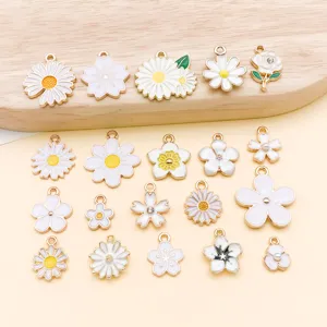 Witte emaille bloem metaal bedels hangers voor DIY armband sieraden maken, 20 stijlen bloemen.