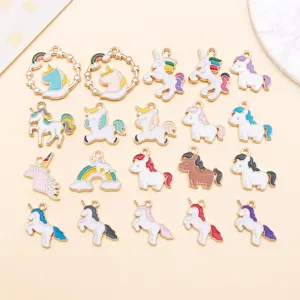 Cartoon Cute Unicorn Horse Alloy Pendants Drip Oil Enamel Charms For DIY Earrings Necklace Keychain Jewelry Making Accessories
