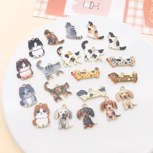 Cartoon cat dog enamel alloy charms DIY handmade bracelet necklace jewelry making accessories