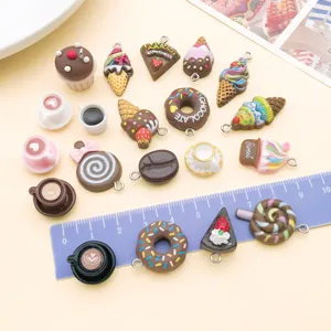 Resin food simulation donut ice cream cake coffee cup pendant DIY jewelry charms accessories