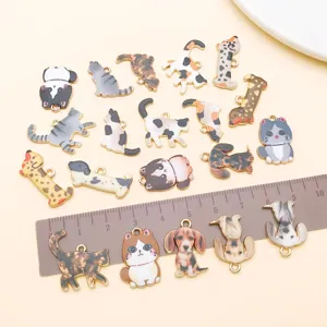 Cute enamel cat dog charms alloy pendants DIY jewelry making accessories for bracelets necklaces