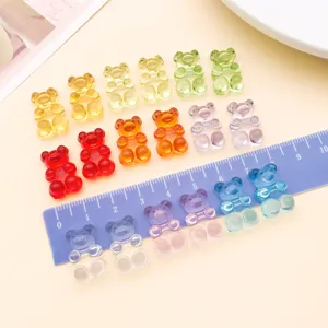 Detailed view of colorful acrylic transparent gummy bear DIY charm pendant for handmade jewelry