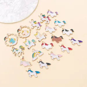 Cute enamel unicorn charms alloy pendants assortment for DIY jewelry making accessories