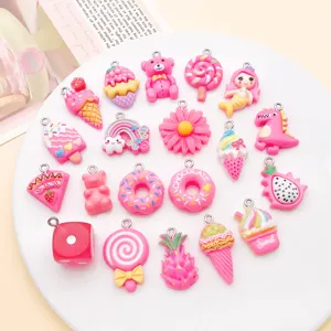 Lote de colgantes de resina rosa para joyas DIY accesorios bonitos osito helado arcoíris manualidades.
