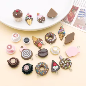 Resin food charms miniature donut ice cream coffee cup pendant DIY jewelry making accessories