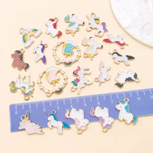 Cute cartoon unicorn enamel alloy charms DIY jewelry accessories for necklace and earrings.