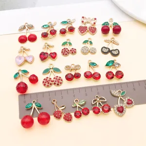 Cherry alloy rhinestone pendants for DIY necklaces earrings jewelry making accessories crafts