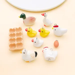 Mini resin animal charms with cute duck, goose, chicken and egg tray details for DIY.