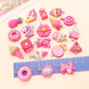 Conjunto de 20 colgantes de resina rosa bonitos sirena oso donut accesorios joyería DIY