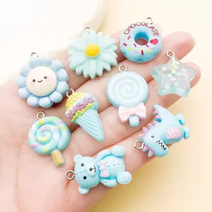 Blue resin DIY charms mixed set daisy ice cream donut bear pendants for jewelry making