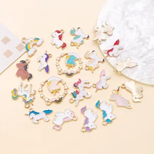 Detailed shot of cute cartoon unicorn alloy enamel pendants, perfect for DIY jewelry making.