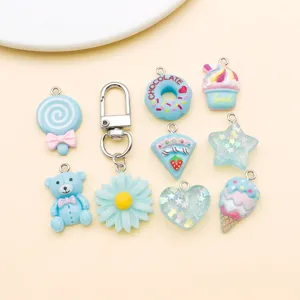 Blue resin charms mix DIY jewelry pendants cute bear daisy donut ice cream cute craft accessories