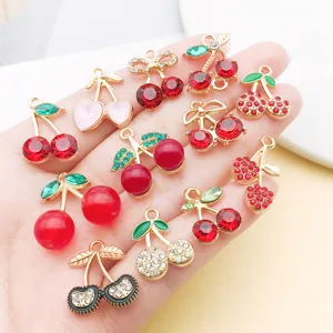 Cherry alloy pendant rhinestone DIY charm jewelry accessories necklace earrings component