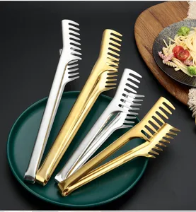 Stainless steel pasta tongs comb shaped food clips kitchen BBQ buffet tool detail