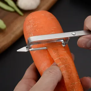 Edelstahl Gemüseschäler mit scharfer gezahnter Klinge für Küchenobst und Kartoffeln.