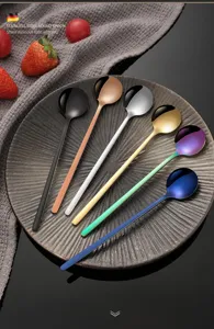 Cucchiaio rotondo in acciaio inossidabile manico lungo colorato dessert dettaglio vista