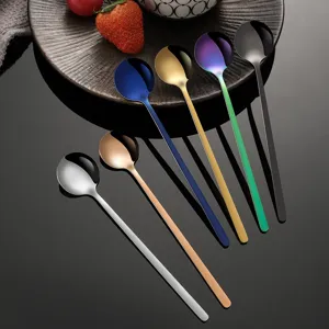 304 Acciaio Inossidabile Manico Lungo Cucchiaio Caffè Dessert Rotondo Posate Set