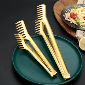 Gold Stainless Steel Spaghetti Tongs Comb Shaped Food Tongs Kitchen Cooking Utensil