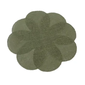 Green woven petal placemat, heat resistant dining table pad for bowls dishes and cups.