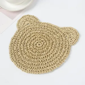 Cute bear shaped paper rope handmade woven coaster heat insulation table mat for home decor