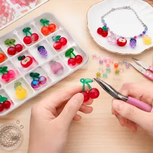 Mini acrylic fruit cherry grape apple peach pendant DIY handmade jewelry accessories detail shot