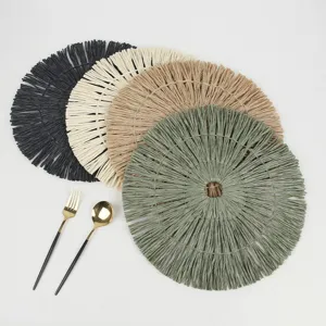 Woven Paper Tassel Placemats Round Heat Resistant Non-Slip Table Mats Nordic Decorative Dining Place Mats For Home Restaurant