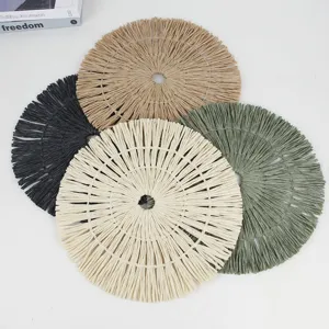 Paper woven tassel placemat round heat insulation table mat for kitchen home decor set